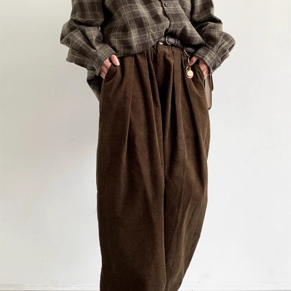 Retro Corduroy Draping Men's Loose Trousers