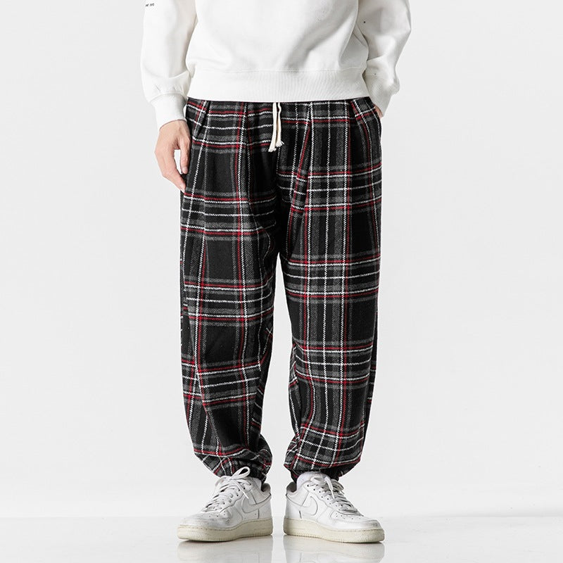 Hong Kong Style Plus Size Woolen Casual Harlan Plaid Pants
