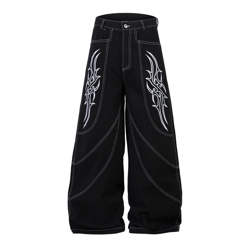 Dark High Street Bristle Embroidered Black Jeans