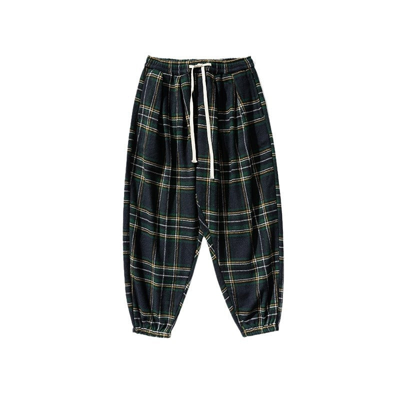 Hong Kong Style Plus Size Woolen Casual Harlan Plaid Pants