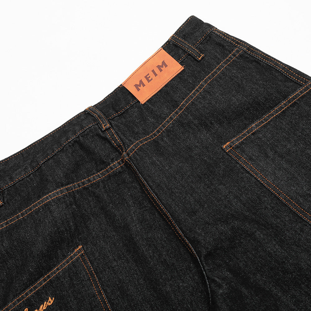 Loose Wide Leg Denim Matchet Pants Hip Hop Design Sense