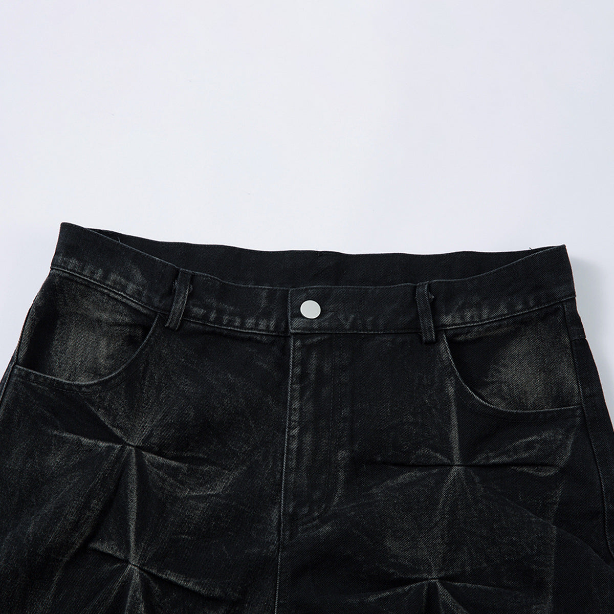 American High Street Pleated Design Washed Jeans Men
