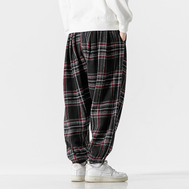 Hong Kong Style Plus Size Woolen Casual Harlan Plaid Pants
