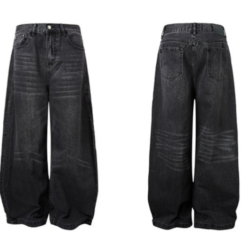 Niche Washed Distressed Loose Wide-leg Jeans