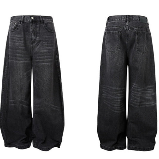 Niche Washed Distressed Loose Wide-leg Jeans