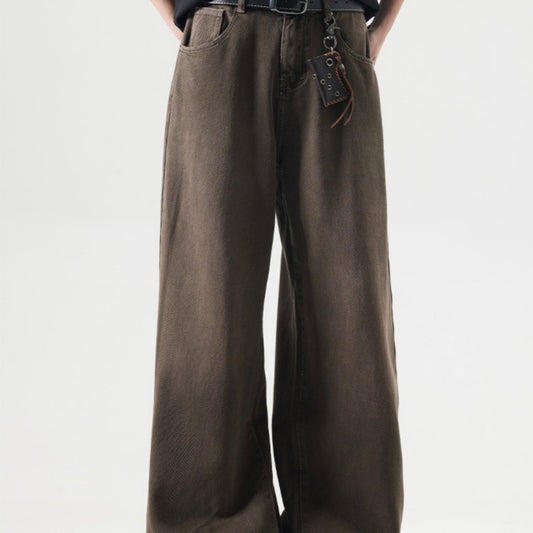 Retro Washed High Straight Loose Jeans