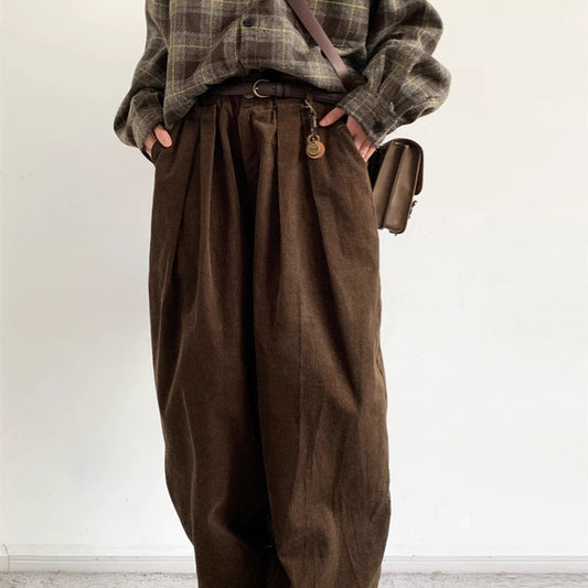 Retro Corduroy Draping Men's Loose Trousers