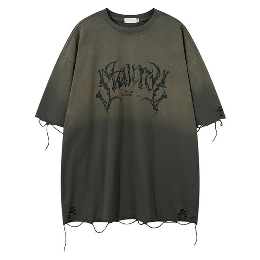 Retro Tattered Jeans Summer Loose Personality Half Sleeve
