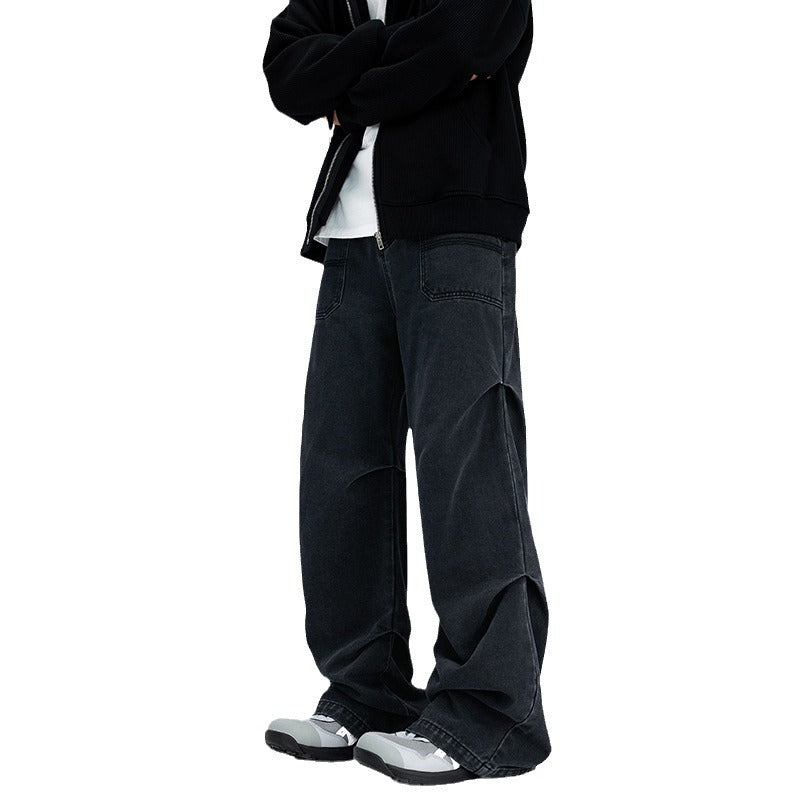 Paratrooper Patchwork Easy Matching Straight-leg Pants Black Jeans