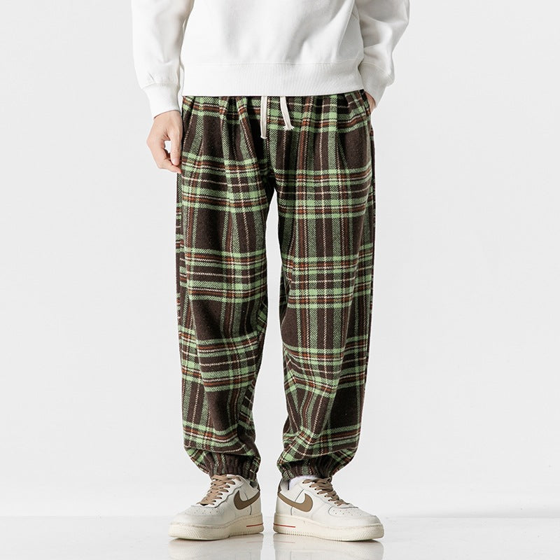 Hong Kong Style Plus Size Woolen Casual Harlan Plaid Pants