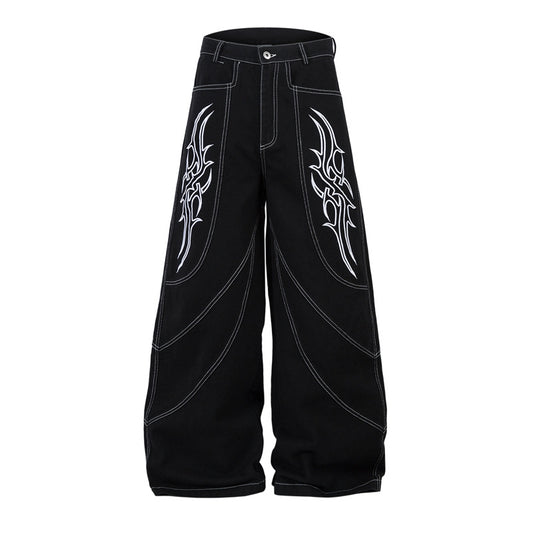 Dark High Street Bristle Embroidered Black Jeans