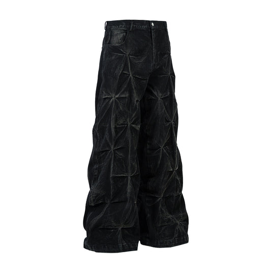 American High Street Pleated Design Washed Jeans Men