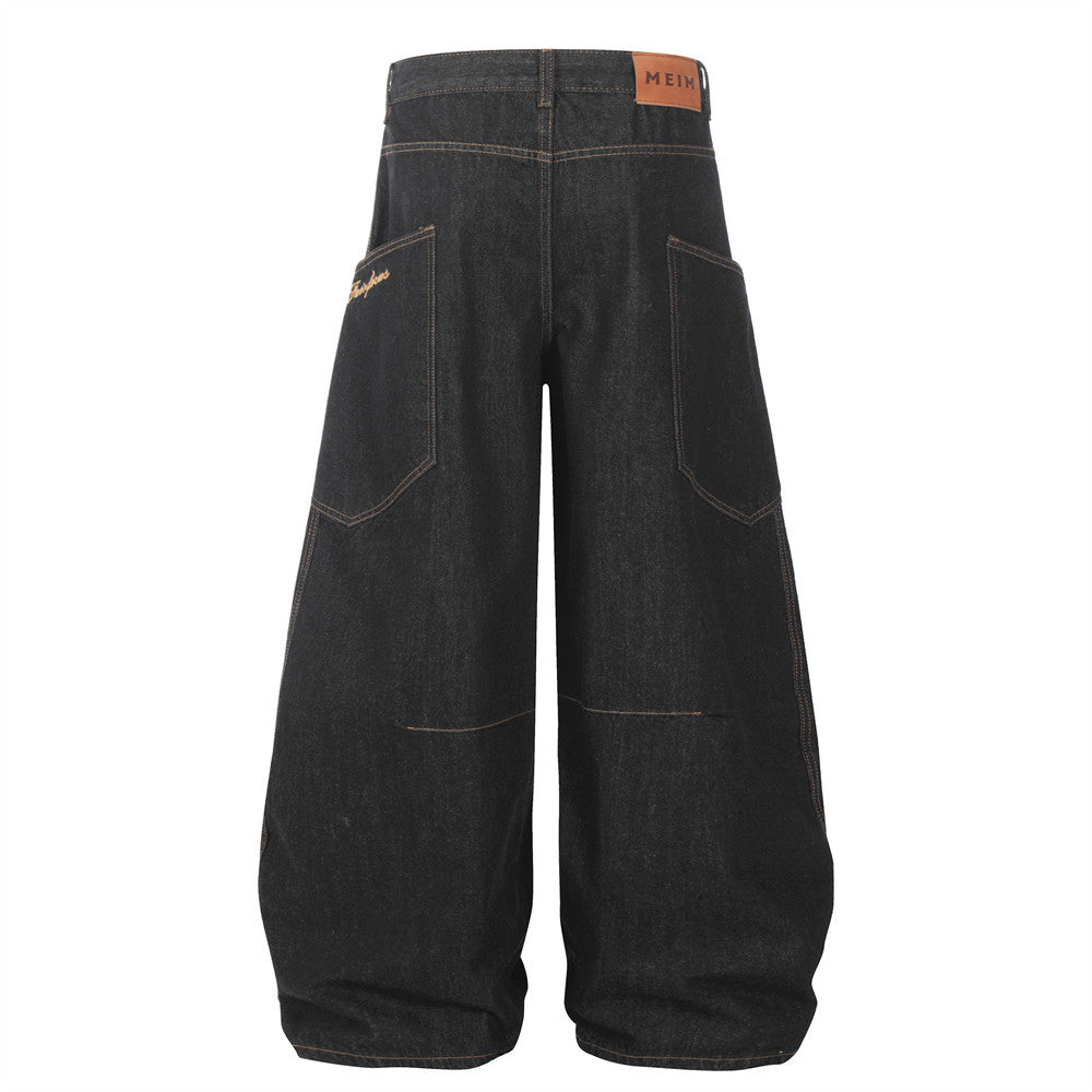 Loose Wide Leg Denim Matchet Pants Hip Hop Design Sense