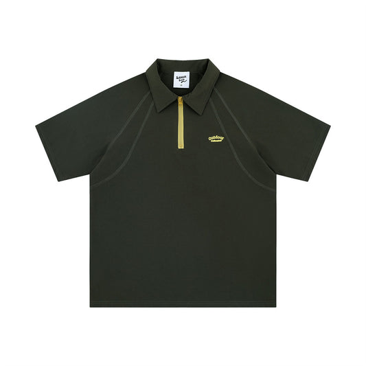 Men's Sports Topstitching Half Zipper And Lapel Short Sleeve