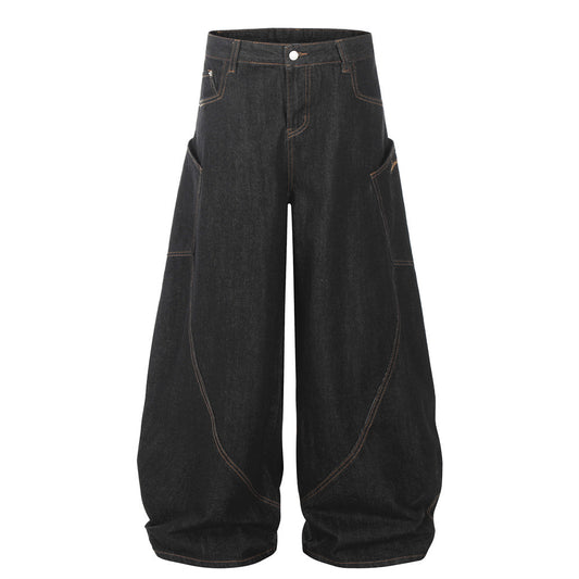 Loose Wide Leg Denim Matchet Pants Hip Hop Design Sense