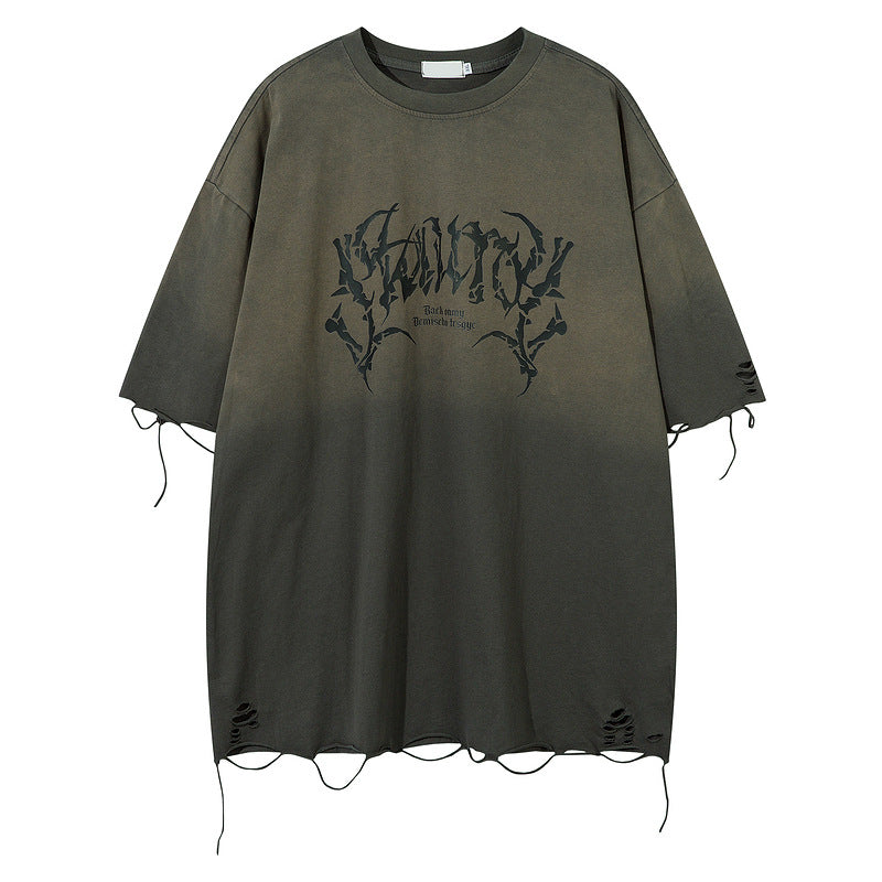 Retro Tattered Jeans Summer Loose Personality Half Sleeve