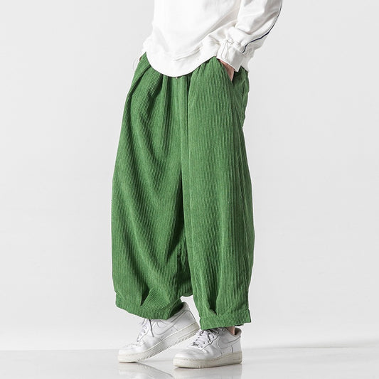 Men's Plus Size Hong Kong Style Loose Casual Japanese Workwear Corduroy Harem Wide-leg Trousers Tide