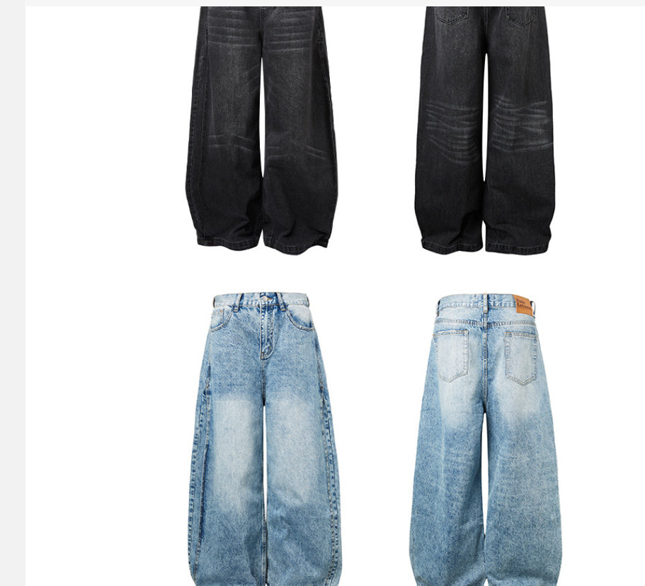Niche Washed Distressed Loose Wide-leg Jeans