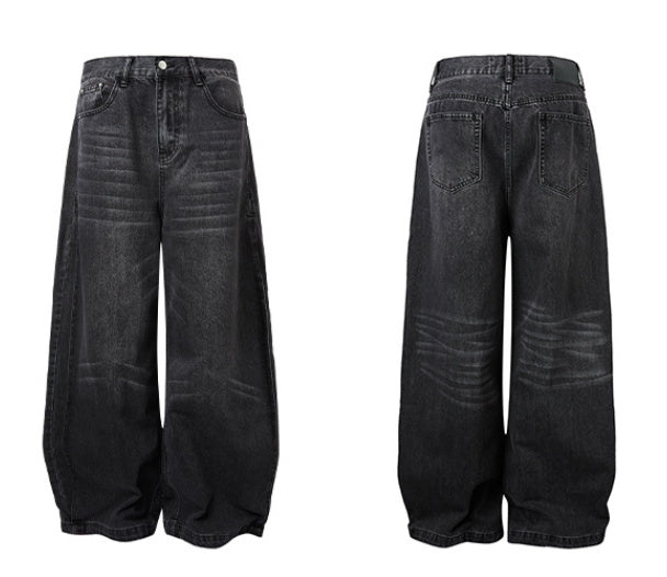 Niche Washed Distressed Loose Wide-leg Jeans