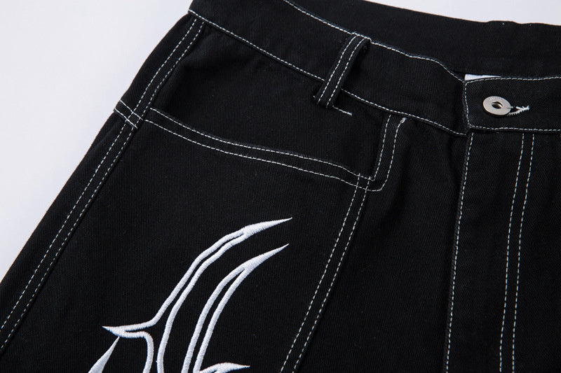 Dark High Street Bristle Embroidered Black Jeans