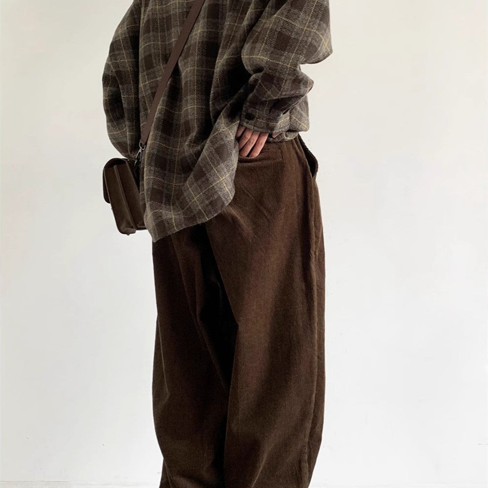 Retro Corduroy Draping Men's Loose Trousers